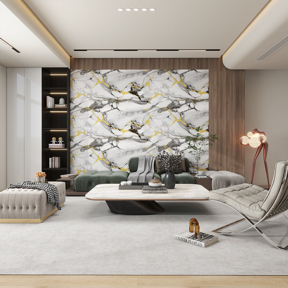 Modern Yüksek Parlak Mermer Duvar Kağıdı Rulo PVC Kendinden Yapışkanlı Su Geçirmez İç Ev Dekorasyon Mermer Levha Etiket
