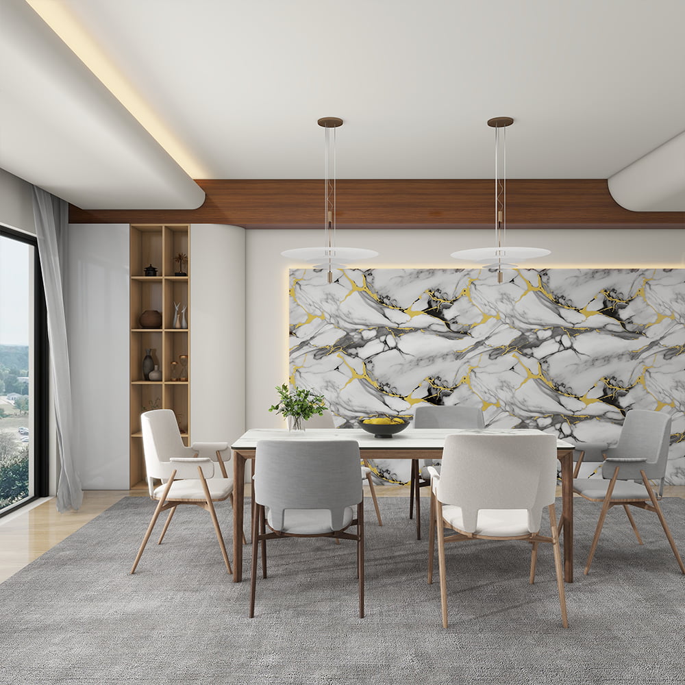 Modern Yüksek Parlak Mermer Duvar Kağıdı Rulo PVC Kendinden Yapışkanlı Su Geçirmez İç Ev Dekorasyon Mermer Levha Etiket